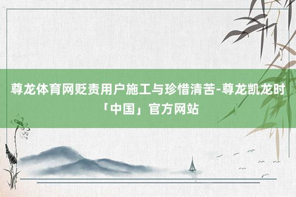 尊龙体育网贬责用户施工与珍惜清苦-尊龙凯龙时「中国」官方网站