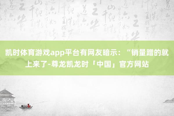 凯时体育游戏app平台有网友暗示：“销量蹭的就上来了-尊龙凯龙时「中国」官方网站